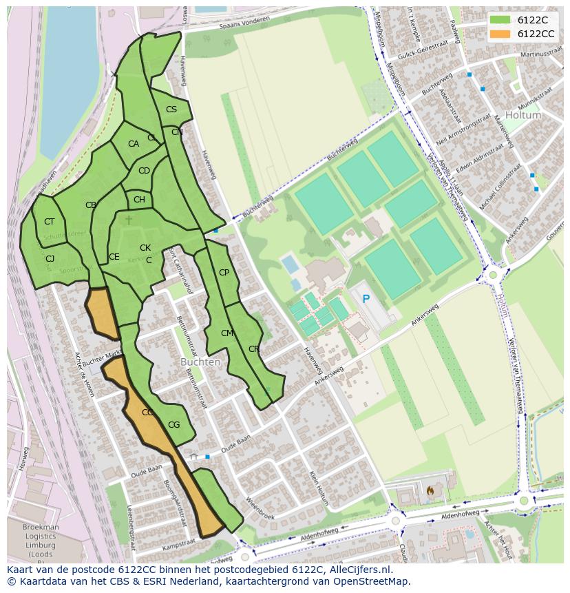 Afbeelding van het postcodegebied 6122 CC op de kaart.