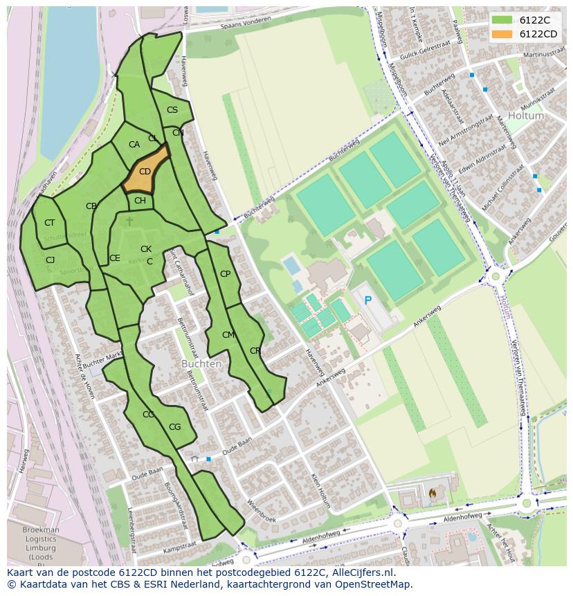 Afbeelding van het postcodegebied 6122 CD op de kaart.