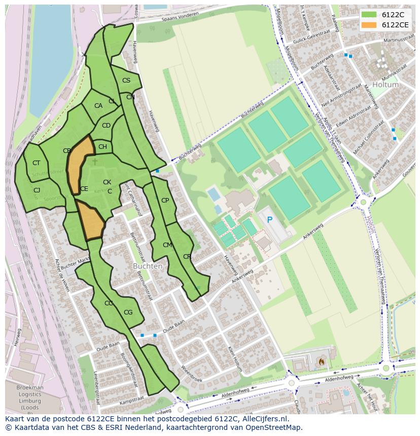 Afbeelding van het postcodegebied 6122 CE op de kaart.