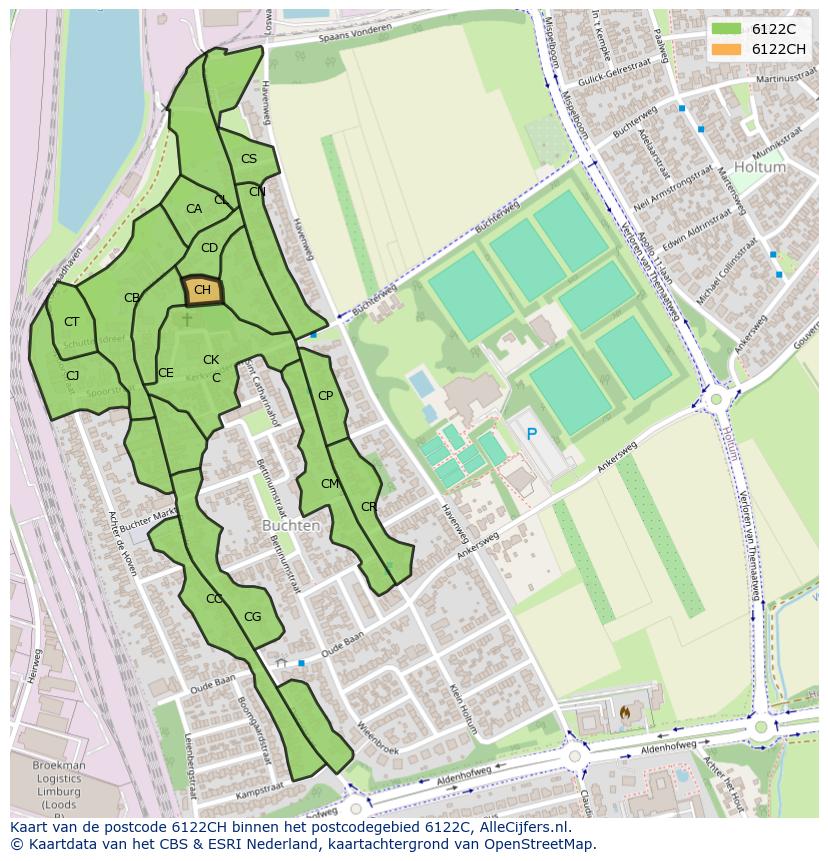 Afbeelding van het postcodegebied 6122 CH op de kaart.