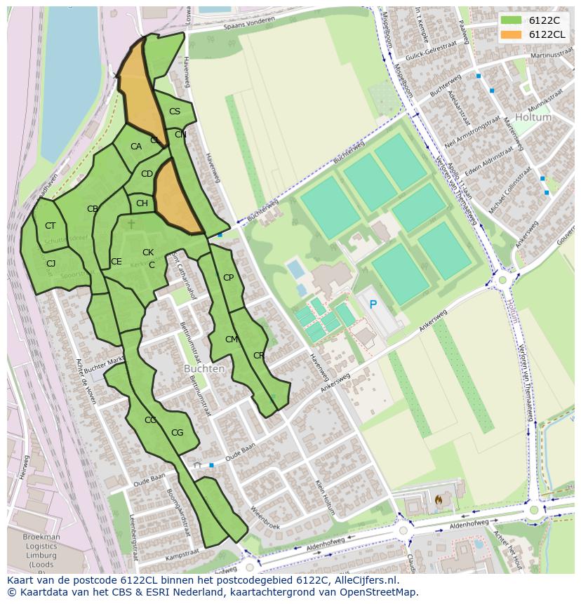 Afbeelding van het postcodegebied 6122 CL op de kaart.