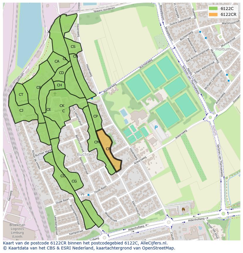 Afbeelding van het postcodegebied 6122 CR op de kaart.