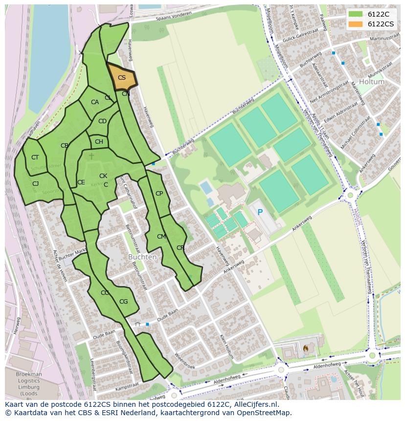 Afbeelding van het postcodegebied 6122 CS op de kaart.