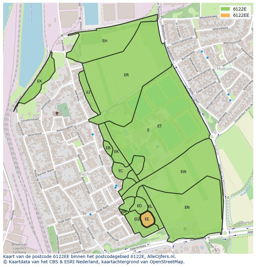 Afbeelding van het postcodegebied 6122 EE op de kaart.