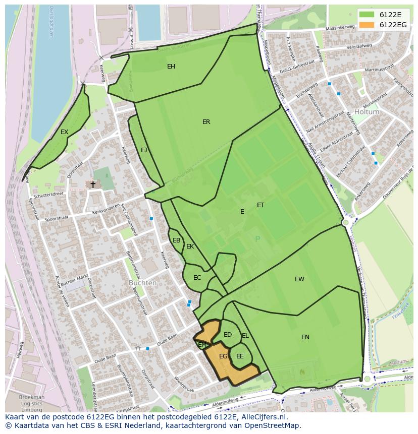 Afbeelding van het postcodegebied 6122 EG op de kaart.