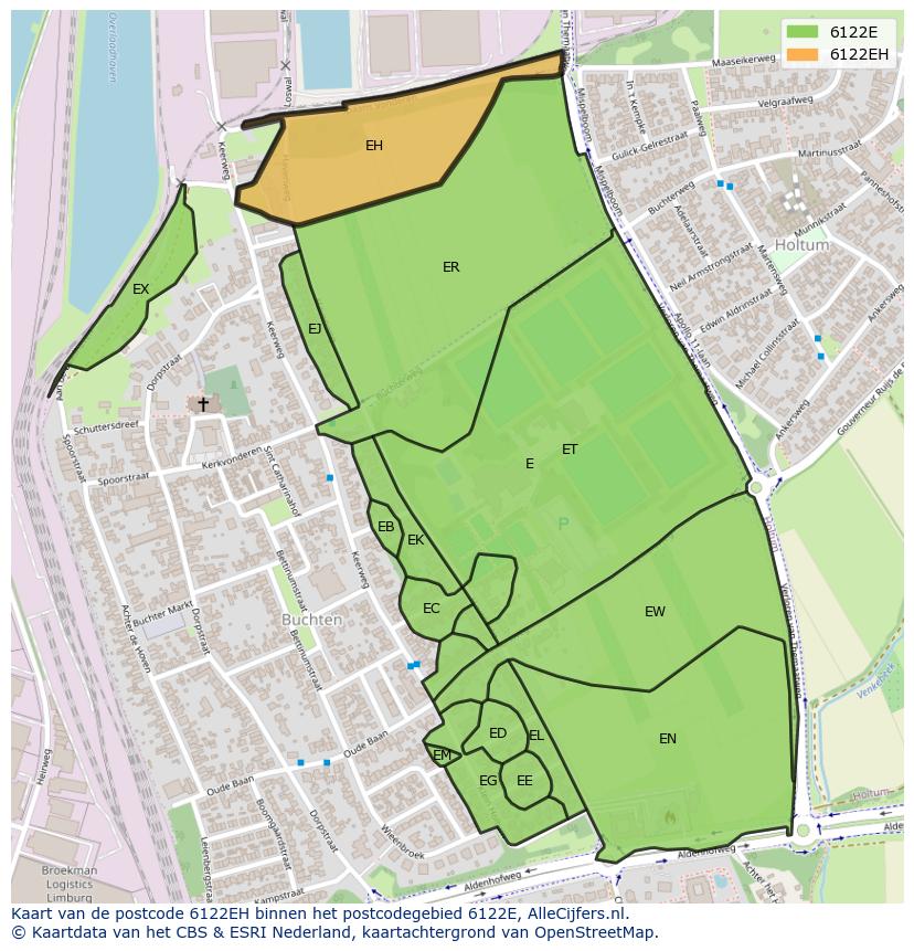 Afbeelding van het postcodegebied 6122 EH op de kaart.
