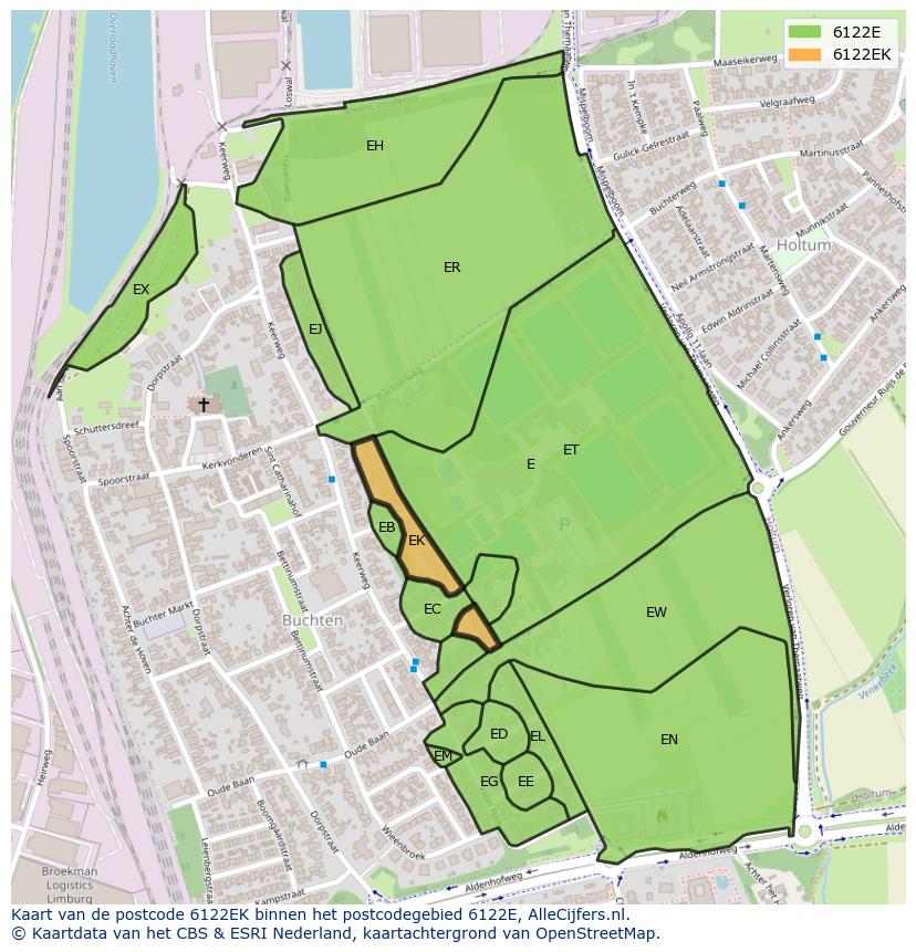 Afbeelding van het postcodegebied 6122 EK op de kaart.