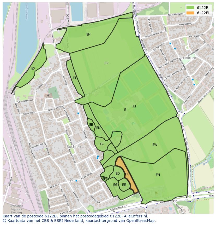 Afbeelding van het postcodegebied 6122 EL op de kaart.