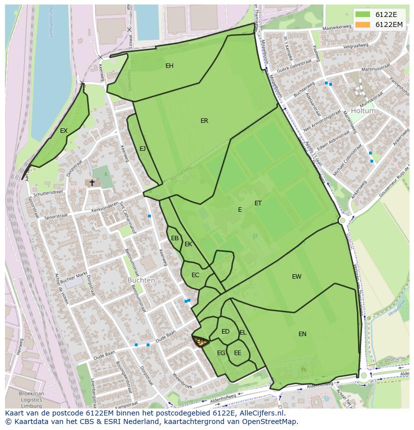 Afbeelding van het postcodegebied 6122 EM op de kaart.