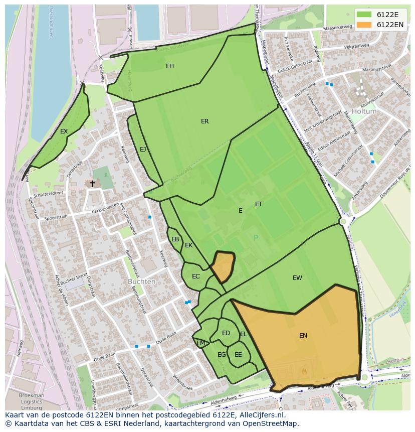 Afbeelding van het postcodegebied 6122 EN op de kaart.