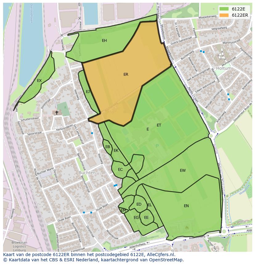 Afbeelding van het postcodegebied 6122 ER op de kaart.