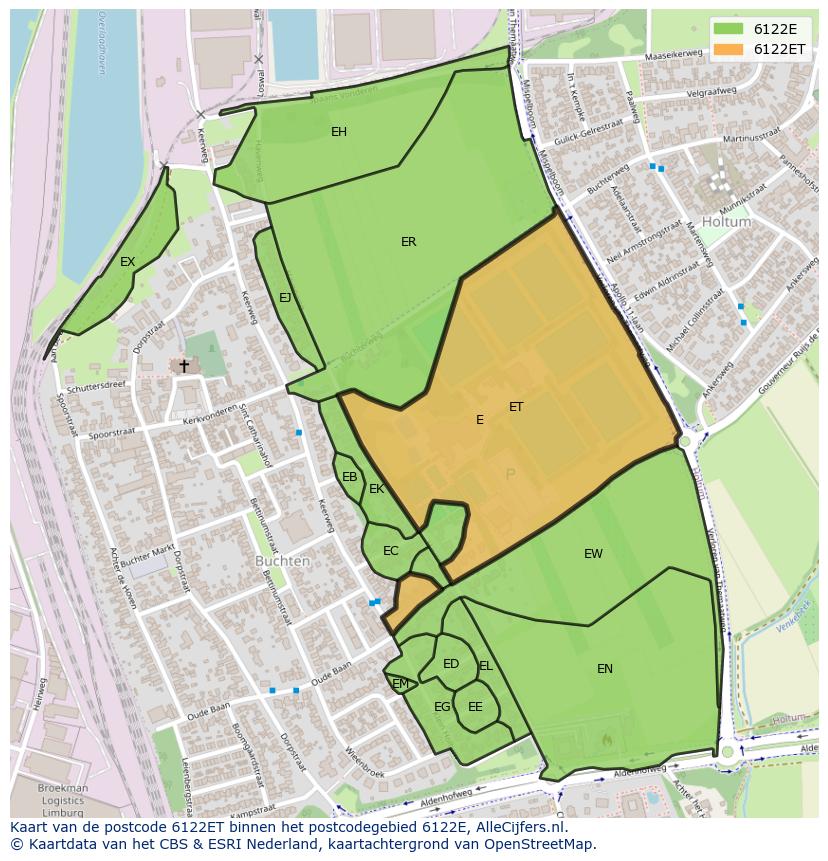 Afbeelding van het postcodegebied 6122 ET op de kaart.
