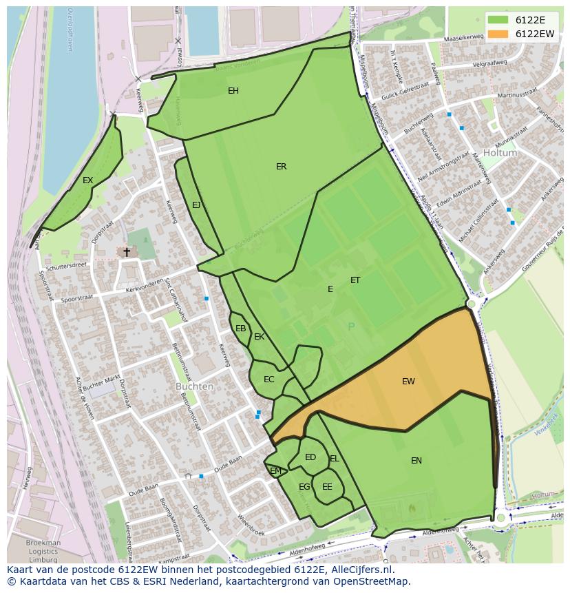 Afbeelding van het postcodegebied 6122 EW op de kaart.