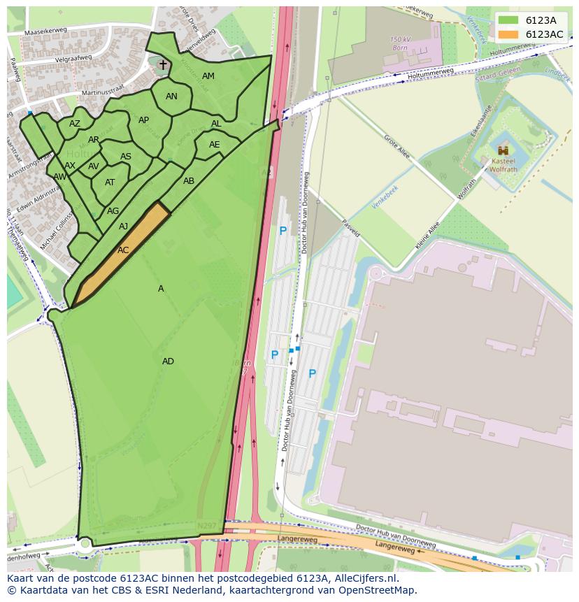 Afbeelding van het postcodegebied 6123 AC op de kaart.
