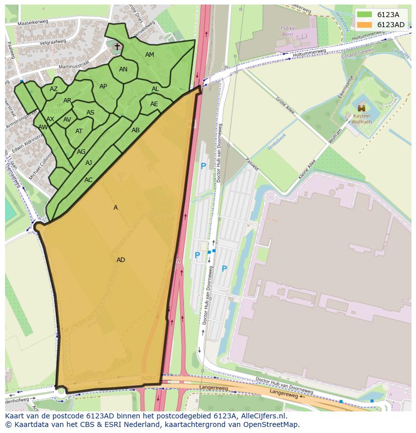 Afbeelding van het postcodegebied 6123 AD op de kaart.