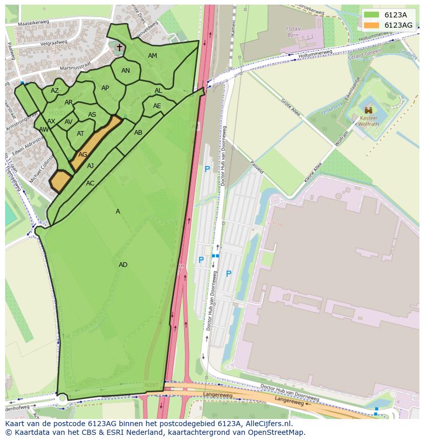 Afbeelding van het postcodegebied 6123 AG op de kaart.