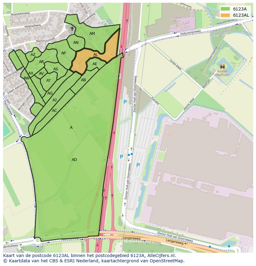 Afbeelding van het postcodegebied 6123 AL op de kaart.