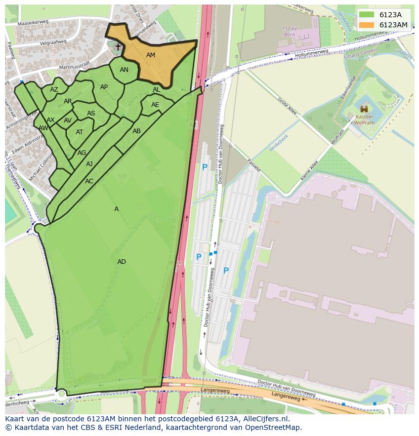 Afbeelding van het postcodegebied 6123 AM op de kaart.