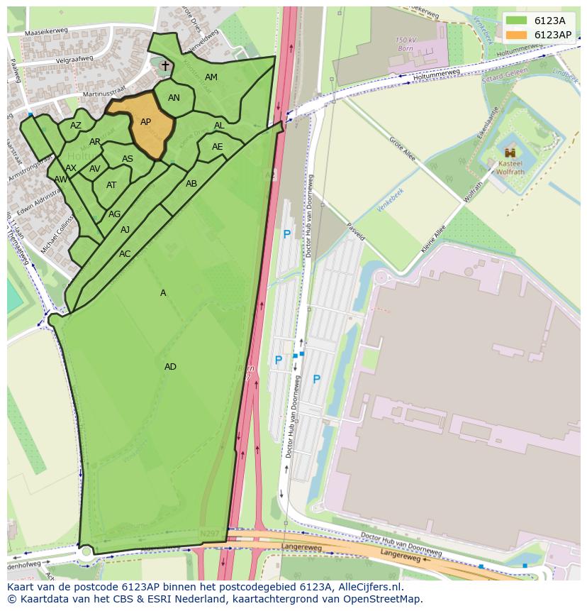 Afbeelding van het postcodegebied 6123 AP op de kaart.