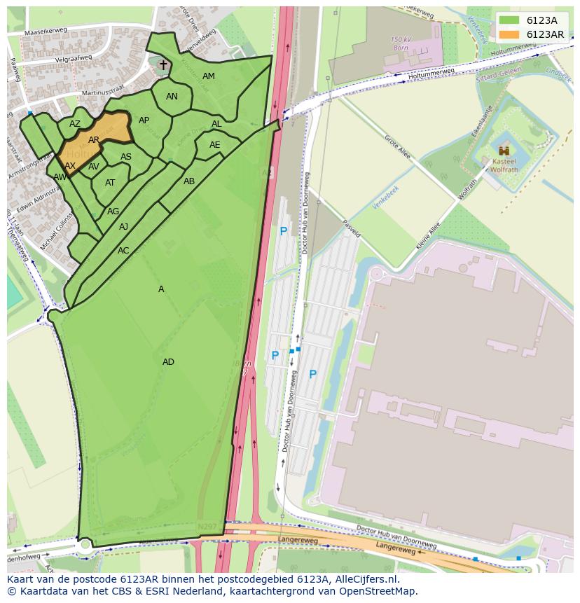 Afbeelding van het postcodegebied 6123 AR op de kaart.