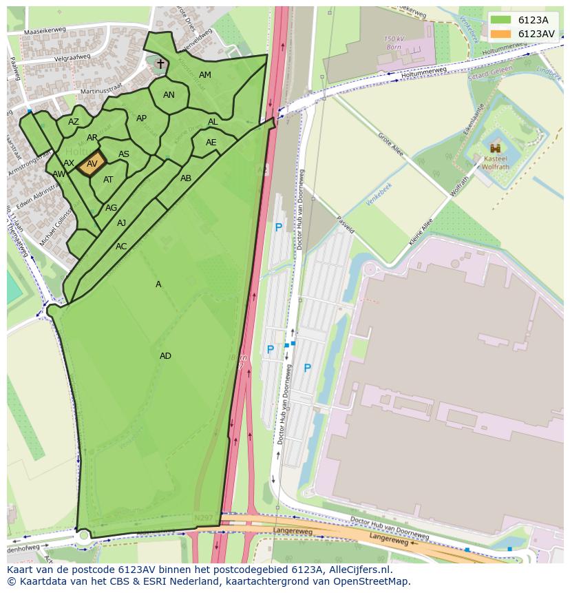Afbeelding van het postcodegebied 6123 AV op de kaart.