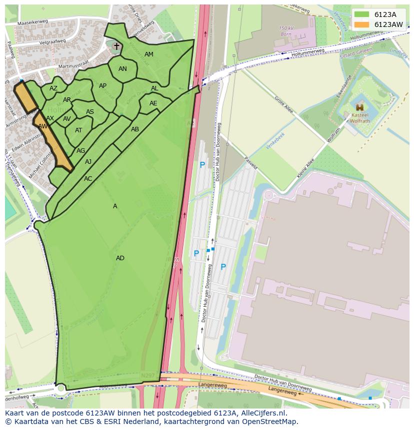 Afbeelding van het postcodegebied 6123 AW op de kaart.