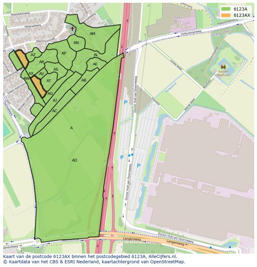 Afbeelding van het postcodegebied 6123 AX op de kaart.