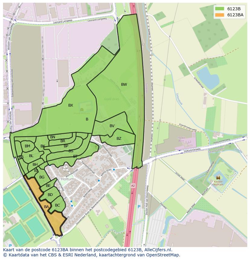 Afbeelding van het postcodegebied 6123 BA op de kaart.