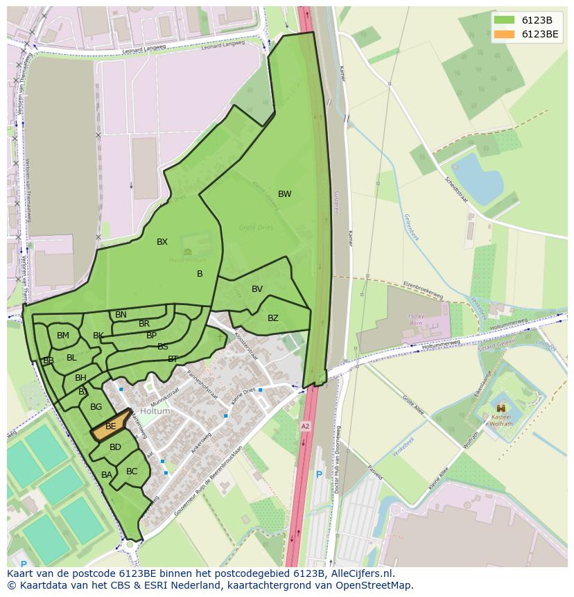 Afbeelding van het postcodegebied 6123 BE op de kaart.
