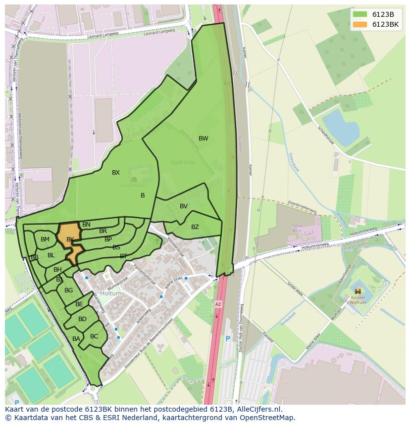 Afbeelding van het postcodegebied 6123 BK op de kaart.