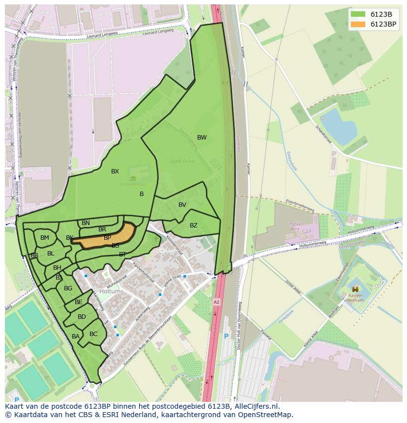 Afbeelding van het postcodegebied 6123 BP op de kaart.