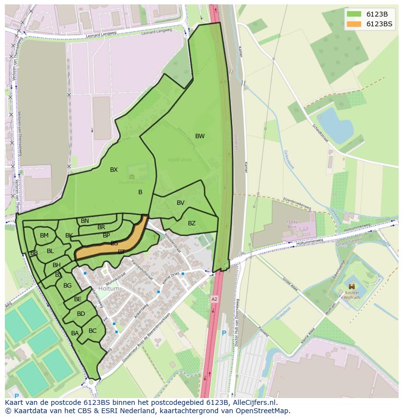 Afbeelding van het postcodegebied 6123 BS op de kaart.