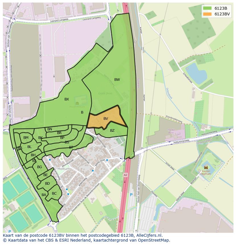 Afbeelding van het postcodegebied 6123 BV op de kaart.