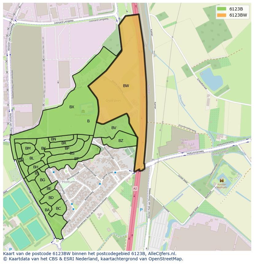 Afbeelding van het postcodegebied 6123 BW op de kaart.