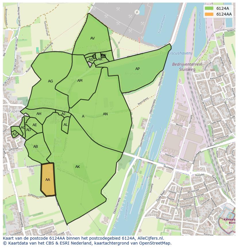 Afbeelding van het postcodegebied 6124 AA op de kaart.
