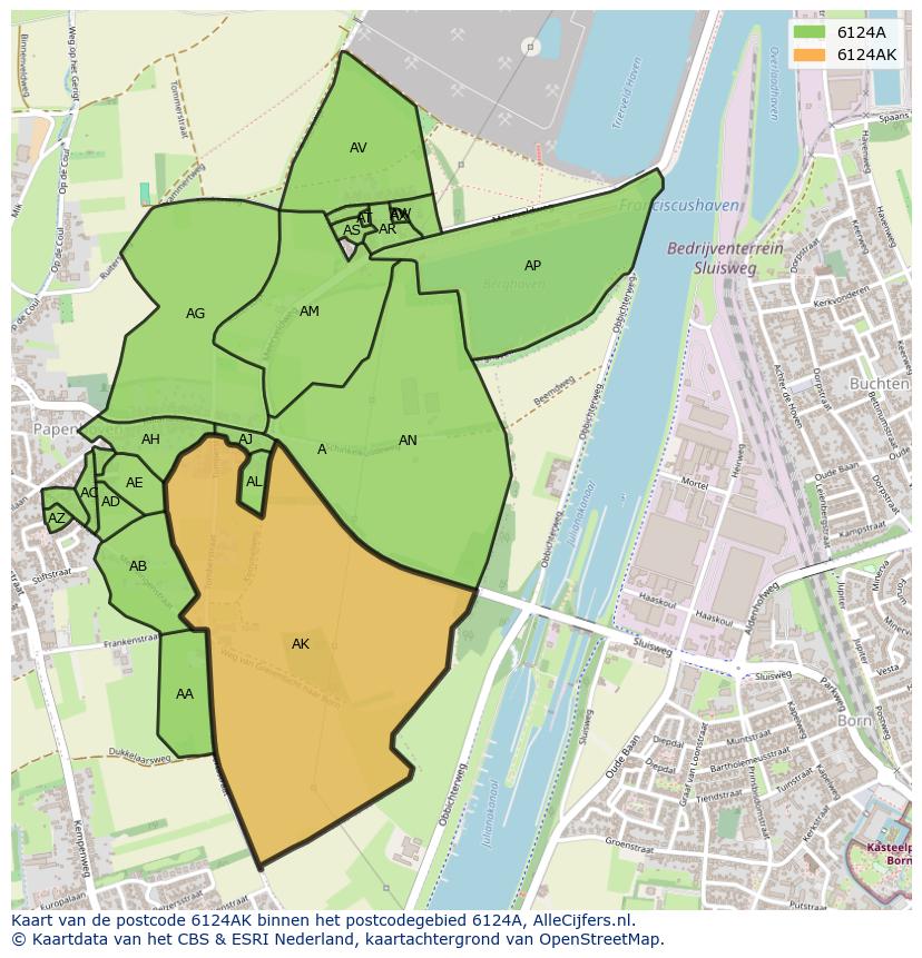 Afbeelding van het postcodegebied 6124 AK op de kaart.