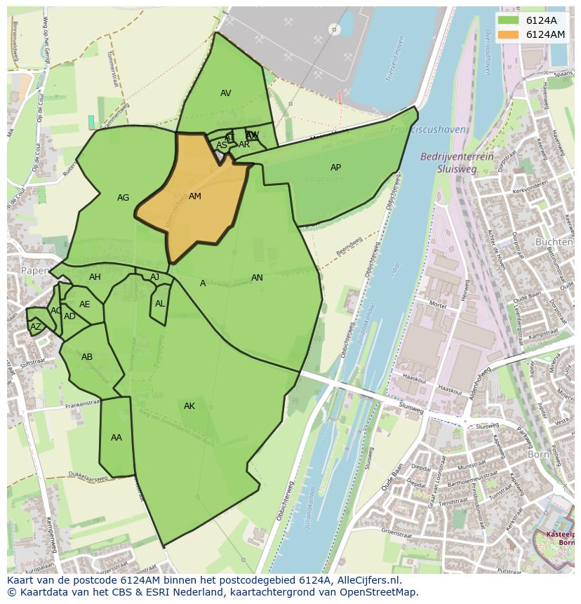 Afbeelding van het postcodegebied 6124 AM op de kaart.