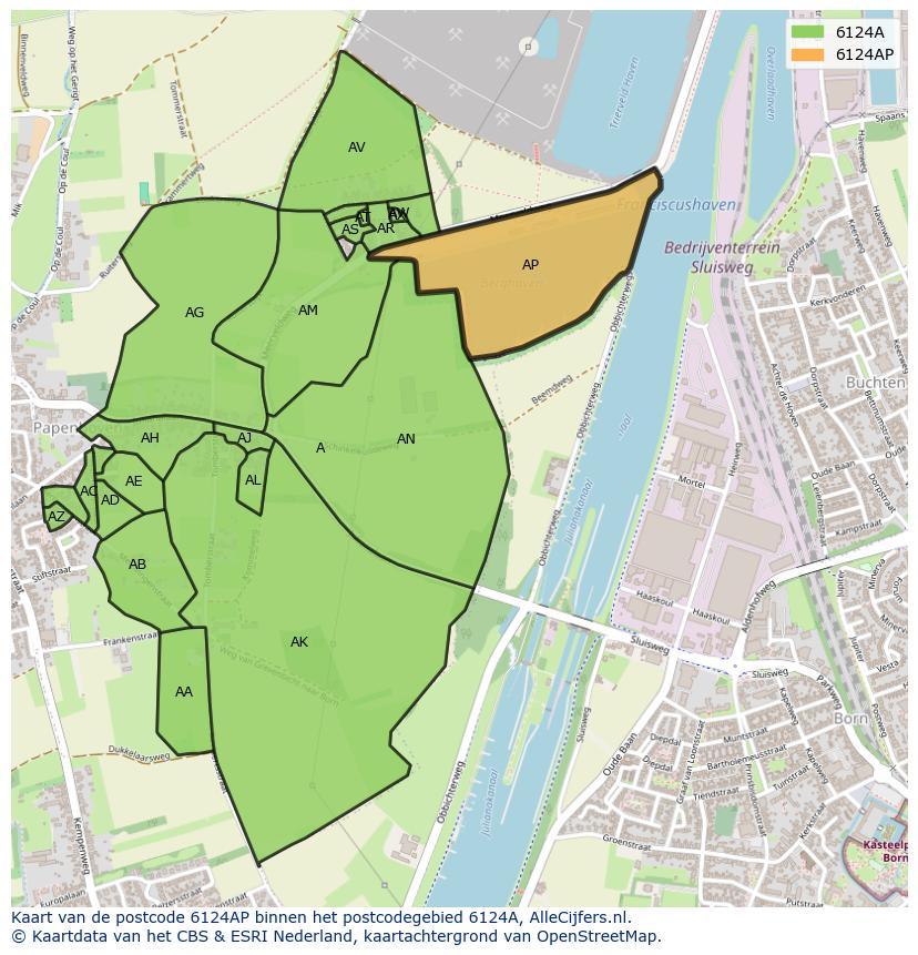 Afbeelding van het postcodegebied 6124 AP op de kaart.