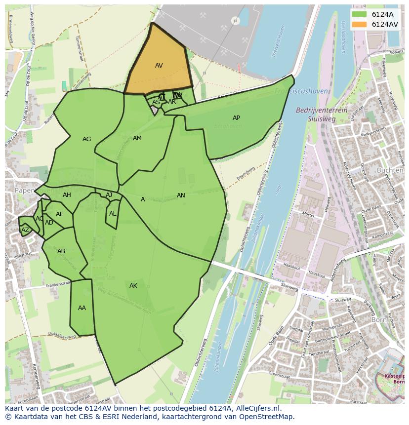 Afbeelding van het postcodegebied 6124 AV op de kaart.