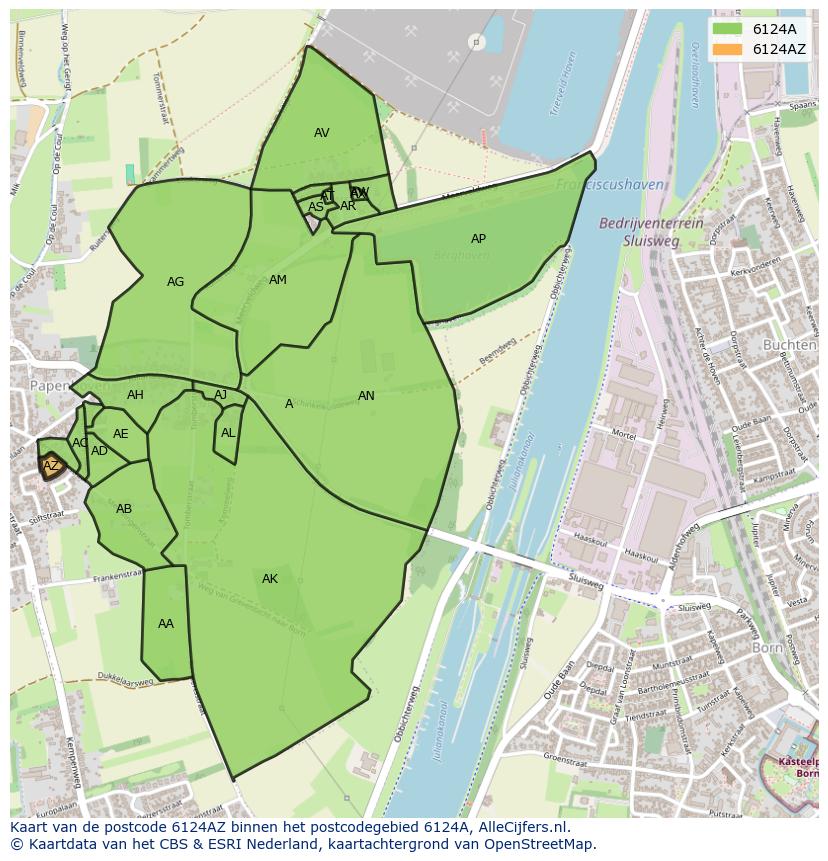 Afbeelding van het postcodegebied 6124 AZ op de kaart.