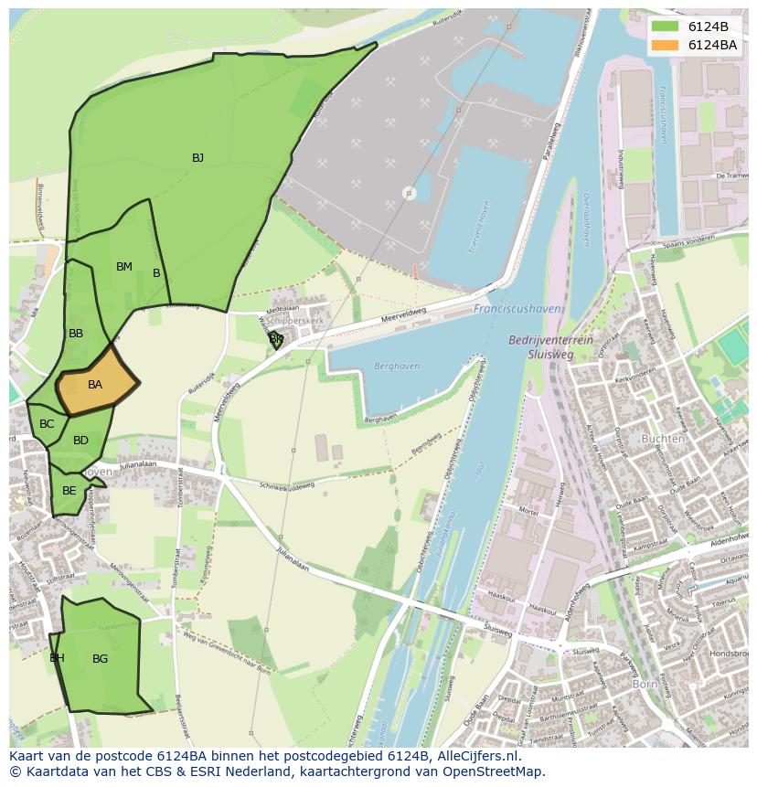 Afbeelding van het postcodegebied 6124 BA op de kaart.