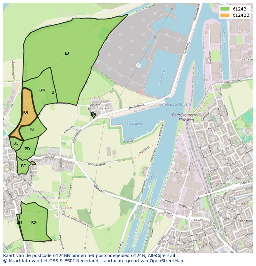 Afbeelding van het postcodegebied 6124 BB op de kaart.