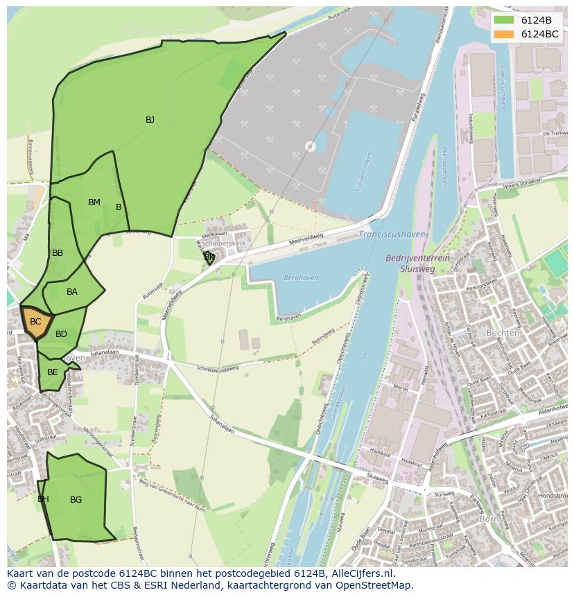 Afbeelding van het postcodegebied 6124 BC op de kaart.