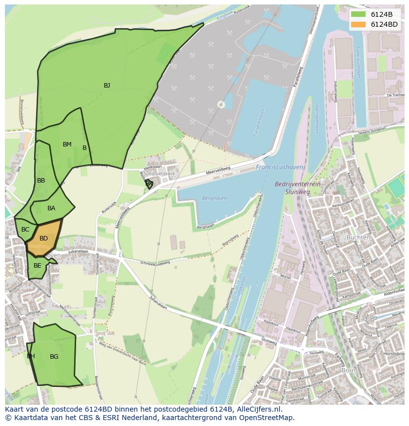 Afbeelding van het postcodegebied 6124 BD op de kaart.