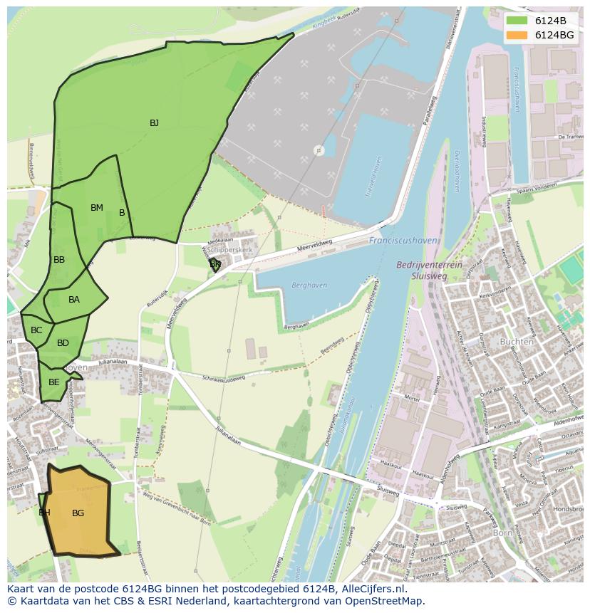 Afbeelding van het postcodegebied 6124 BG op de kaart.