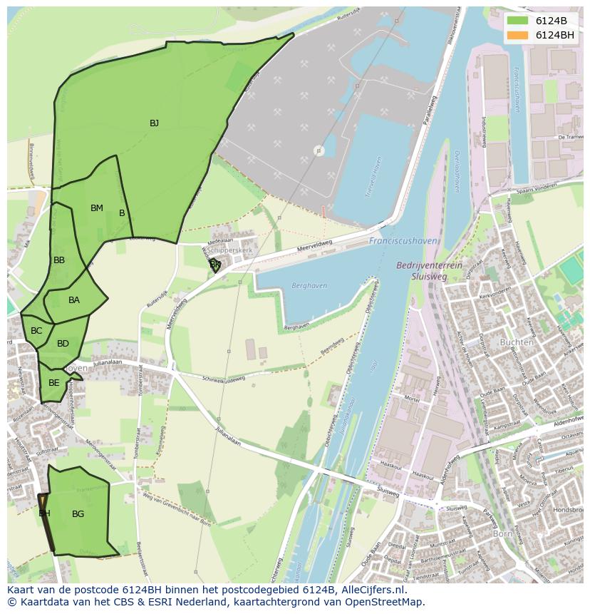 Afbeelding van het postcodegebied 6124 BH op de kaart.
