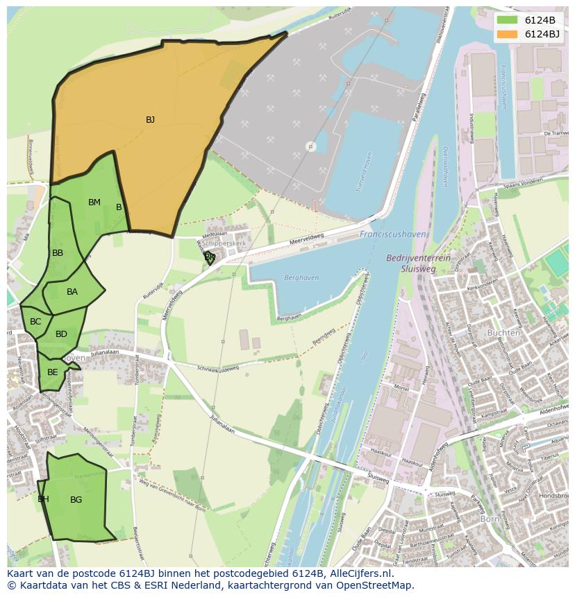 Afbeelding van het postcodegebied 6124 BJ op de kaart.