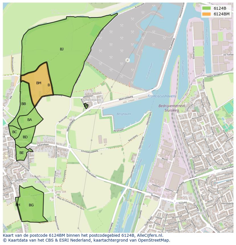 Afbeelding van het postcodegebied 6124 BM op de kaart.