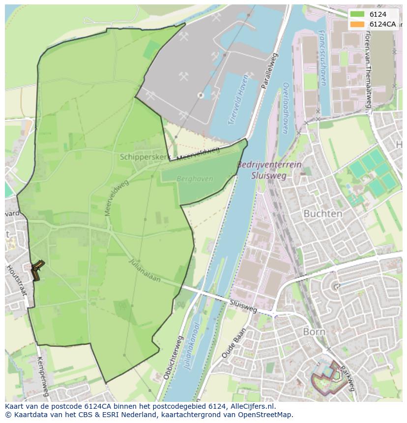 Afbeelding van het postcodegebied 6124 CA op de kaart.
