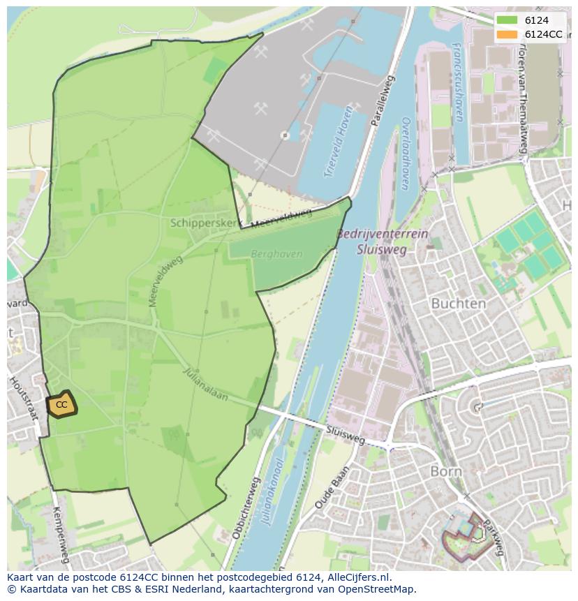 Afbeelding van het postcodegebied 6124 CC op de kaart.